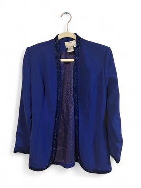 Oscar Collection Cobalt Blue Sequin Trim Evening Blazer - Size 6